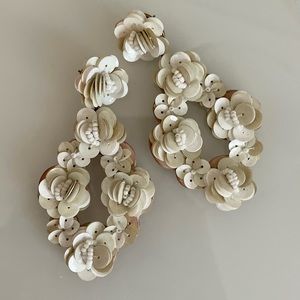 JCrew white/neutral sequin, leather backed earrings